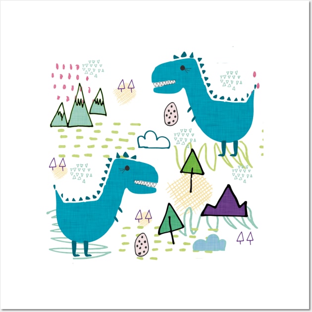 Cool T-rex Fun party teal Wall Art by bruxamagica